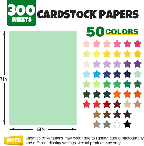 TUXIYA 300 Sheets 5" X 7" Colored Cardstock, 50 Colors Card Stock
