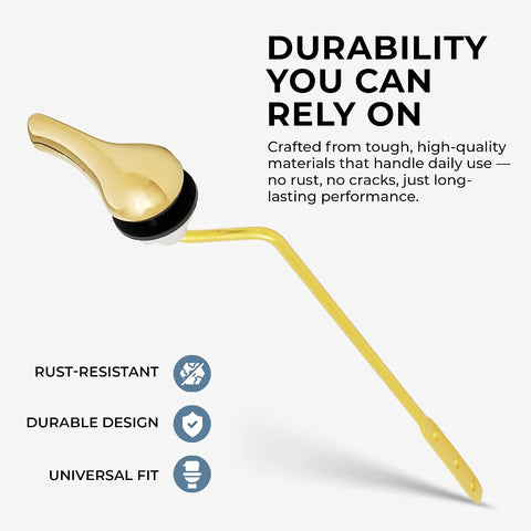 Qualihome Polished Brass Finish Side Mount Toilet Handle Replacement Kit, Universal Toilet Tank Flush Lever Fits Most Standard Side-Mount Toilet Tanks