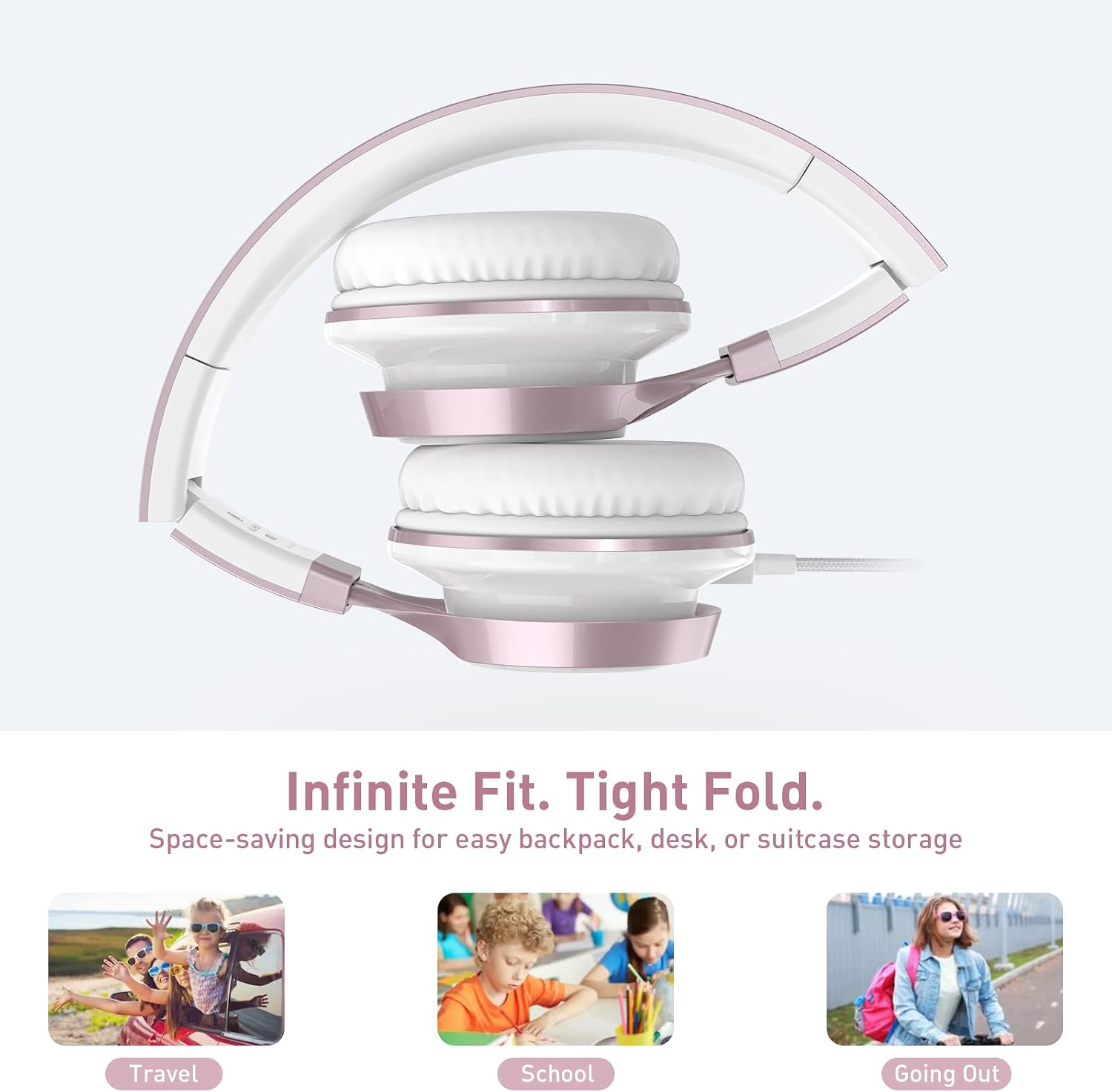 AILIHEN Kids Headphones for School with Mic Wired, 3.5mm Jack, Rose Gold