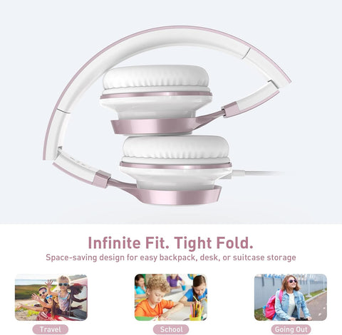 AILIHEN Kids Headphones for School with Mic Wired, 3.5mm Jack, Rose Gold