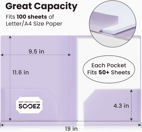 Sooez 6Pack Folders with Pockets, Pastels Colors, Heavy Duty Pocket Folder