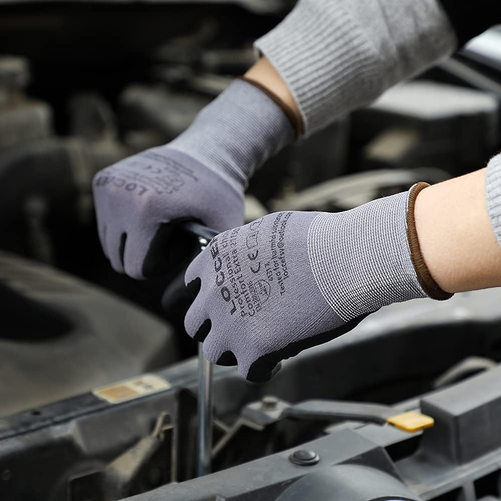 LOCCEF Safety Work Gloves Nylon MicroFoam Nitrile Coated Gloves