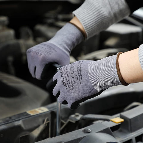 LOCCEF Safety Work Gloves Nylon MicroFoam Nitrile Coated Gloves