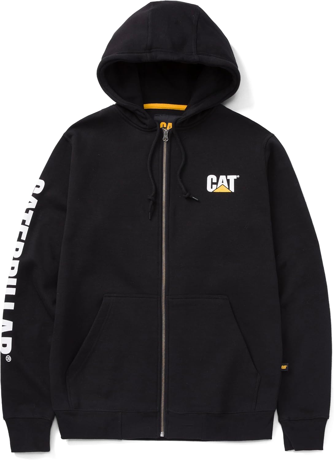 Caterpillar mens Full Zip Hoodies With Front Pouch Pockets, Iconic Workwear Logo, and S3 Cord Management