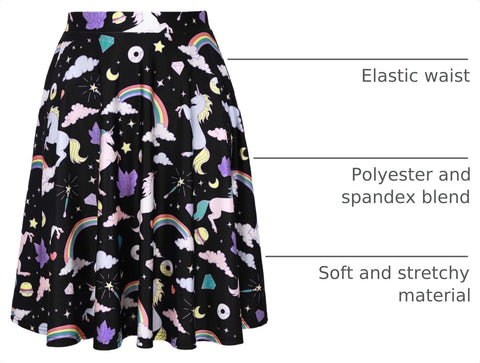 HDE Skirts for Women - Midi Skirt Skater Skirt Knee Length High Waist Fun Prints