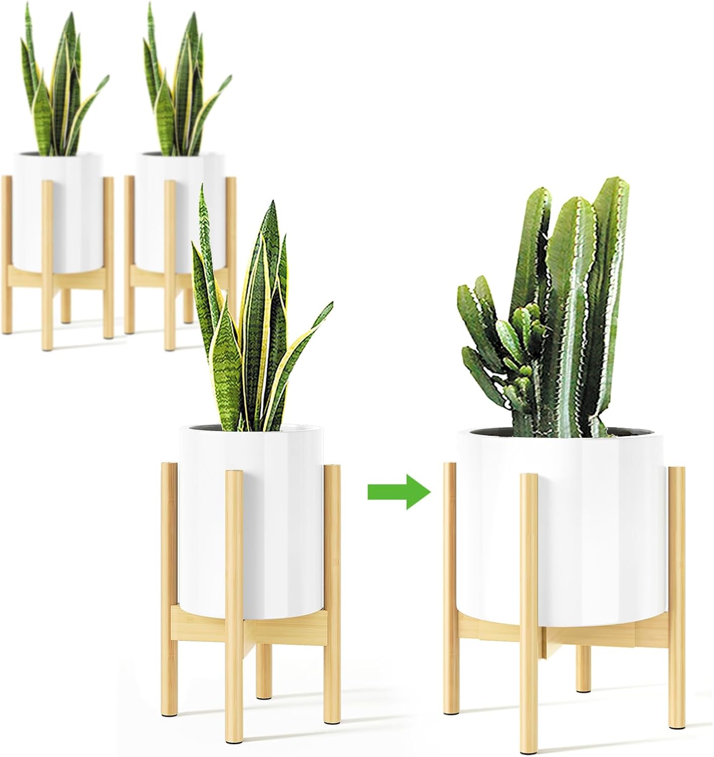MUDEELA Plant Stand for Indoor, Bamboo Material, Natural, 14.5 Inch Tall