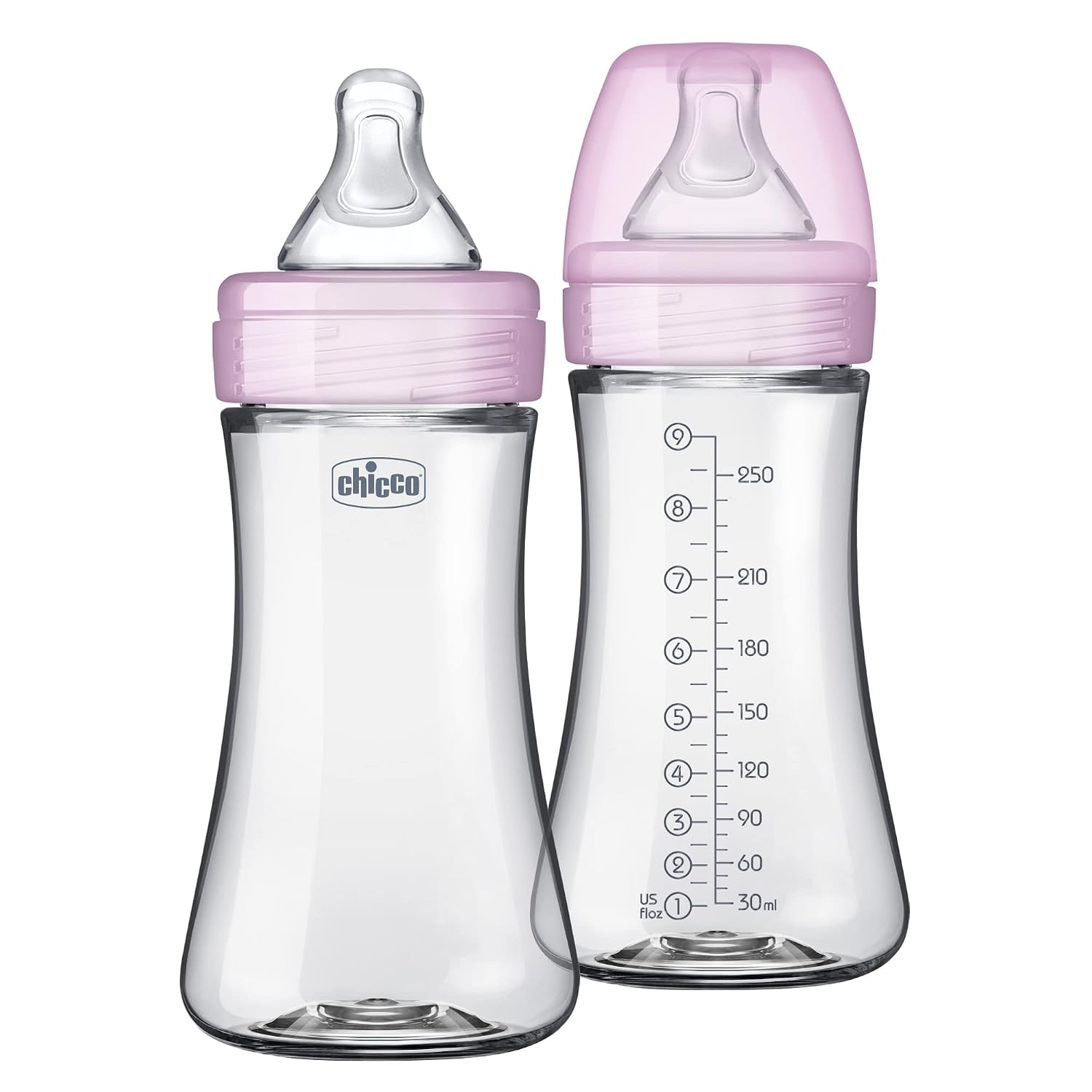 Chicco Duo Hybrid Baby Bottles, Glass Inside & Plastic Outside, 9 oz 2-Pk