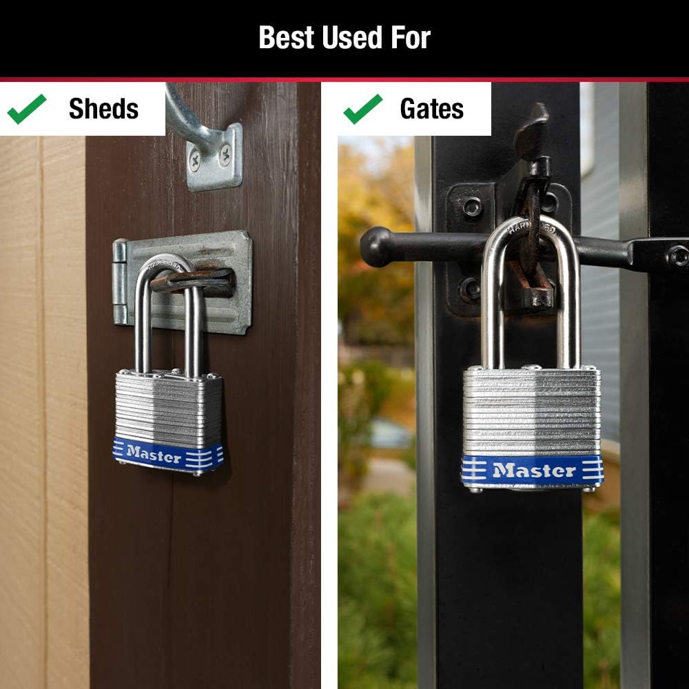 Master Lock 3TLF Laminated Steel Padlock with Key, 2 Pack Keyed-Alike