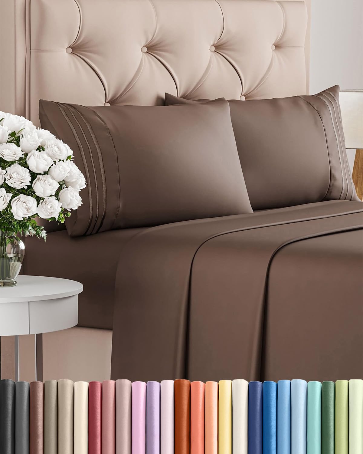 King Size 4 Piece Sheet Set - Comfy Breathable & Cooling Sheets - Brown