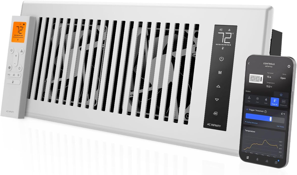 AC Infinity AIRTAP T4, White Register Booster Fan for 4”x12” Openings