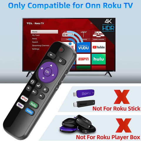 Gvirtue Replacement Remote Control Compatible for All Onn Roku Smart TV, Universal for Onn Roku TV Remote, for 24” 32” 40” 43” 50” 55” 58” 65” 70” Roku TV with Netflix Hulu Vudu Button