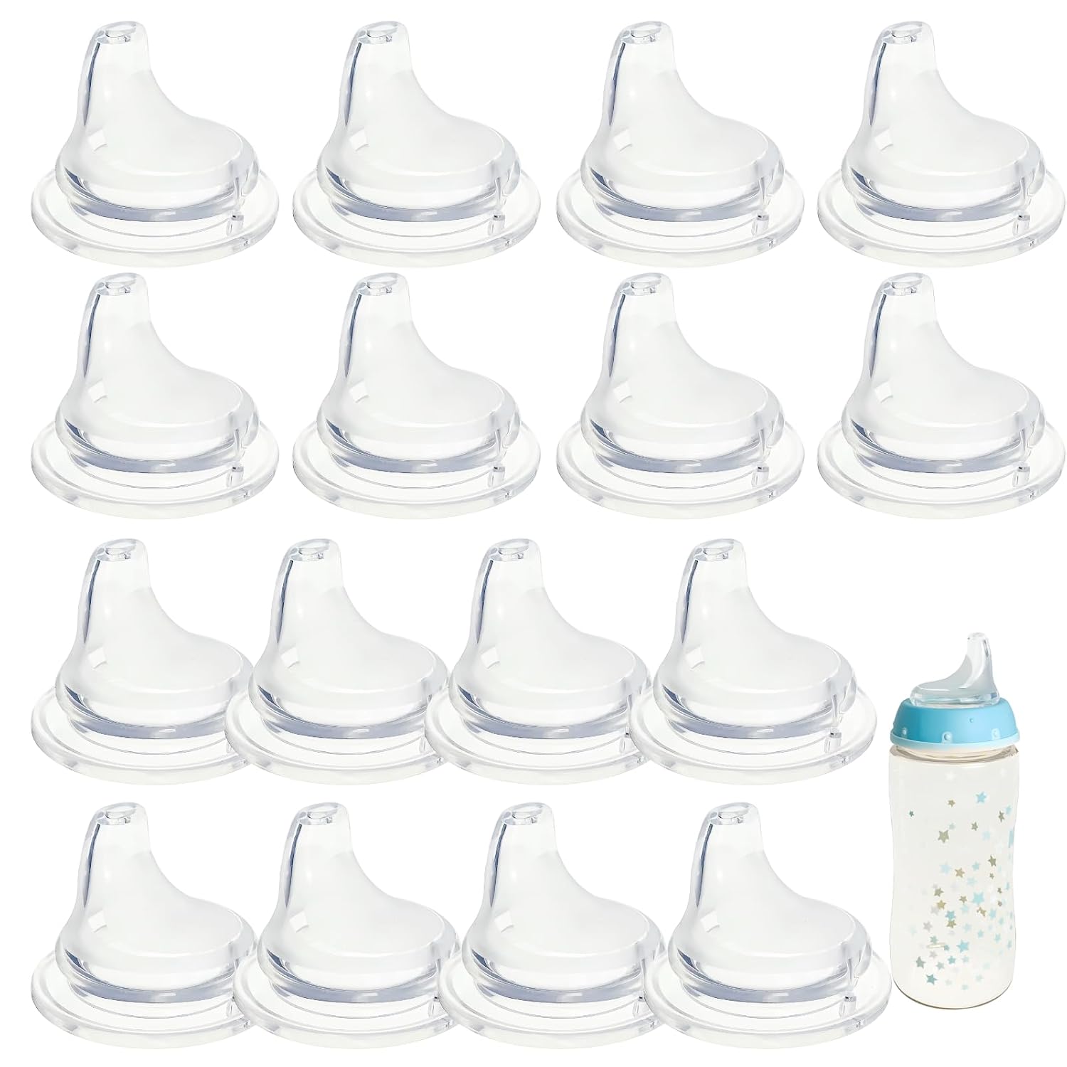 16 Pack Replacement Silicone Spout Compatible with NUK Active and Learner Cups, Clear Silicone Dishwasher Safe No Spill BPA Free Nipple Replacement Spouts