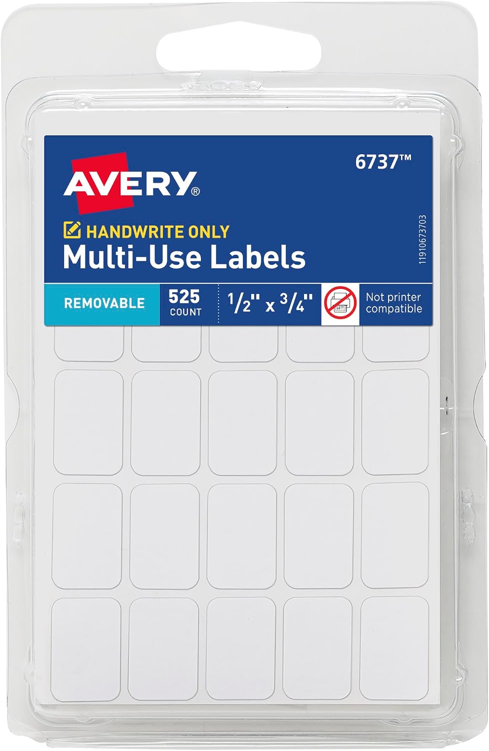 Avery Multi-Use Removable Labels, 1/2" x 3/4", White, Non-Printable, 525 Blank Labels Total (6737)