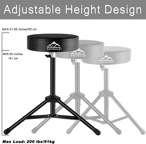 EASTROCK Drum Throne,Padded Drum Seat Drumming Stools with Anti-Slip Feet for Adults and Kids Drummers (Black Upgrade)