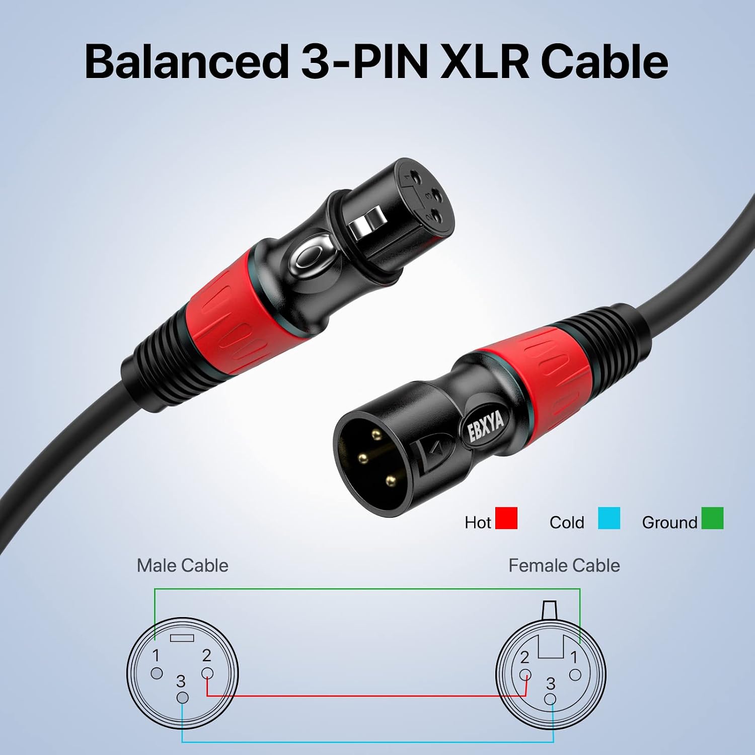 EBXYA 1.5ft XLR Cables 6-Pack - Male to Female Microphone Cable