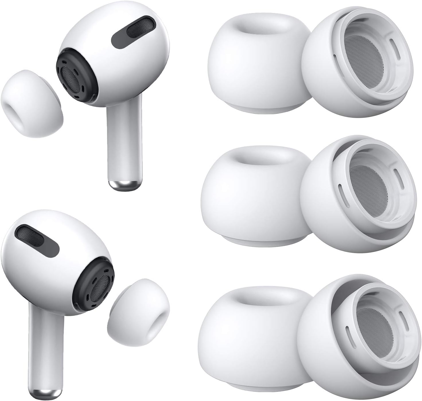 3 Pairs Replacement Ear Tips for AirPods Pro 2nd & 1st(S/M/L, White)