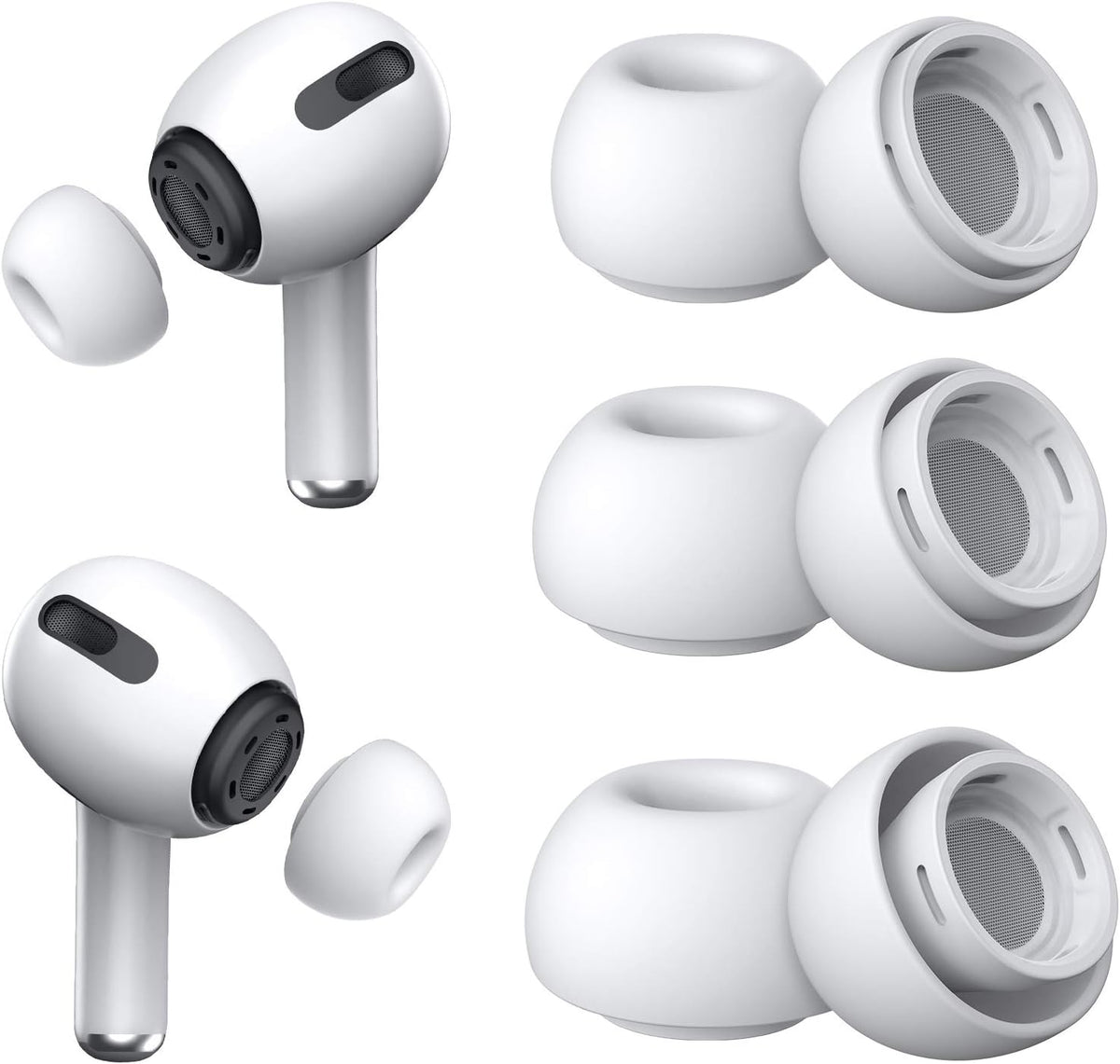 3 Pairs Replacement Ear Tips for AirPods Pro 2nd & 1st(S/M/L, White)