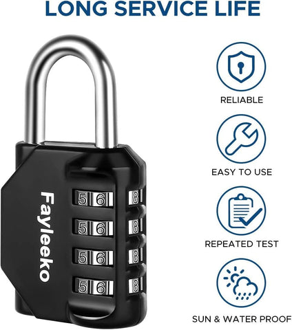 Fayleeko Combination Lock, 4 Digit Padlock for School Gym Sports Locker, Fence, Toolbox, Case, Hasp Cabinet Storage (2 Pack, Pink & Black)