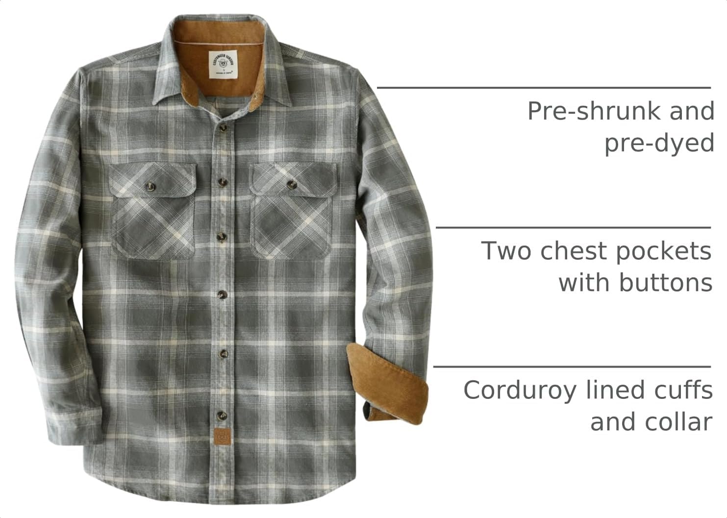 Dubinik® 6 oz Flannel Shirt for Men Plaid Cotton Brushed Utilit Casual