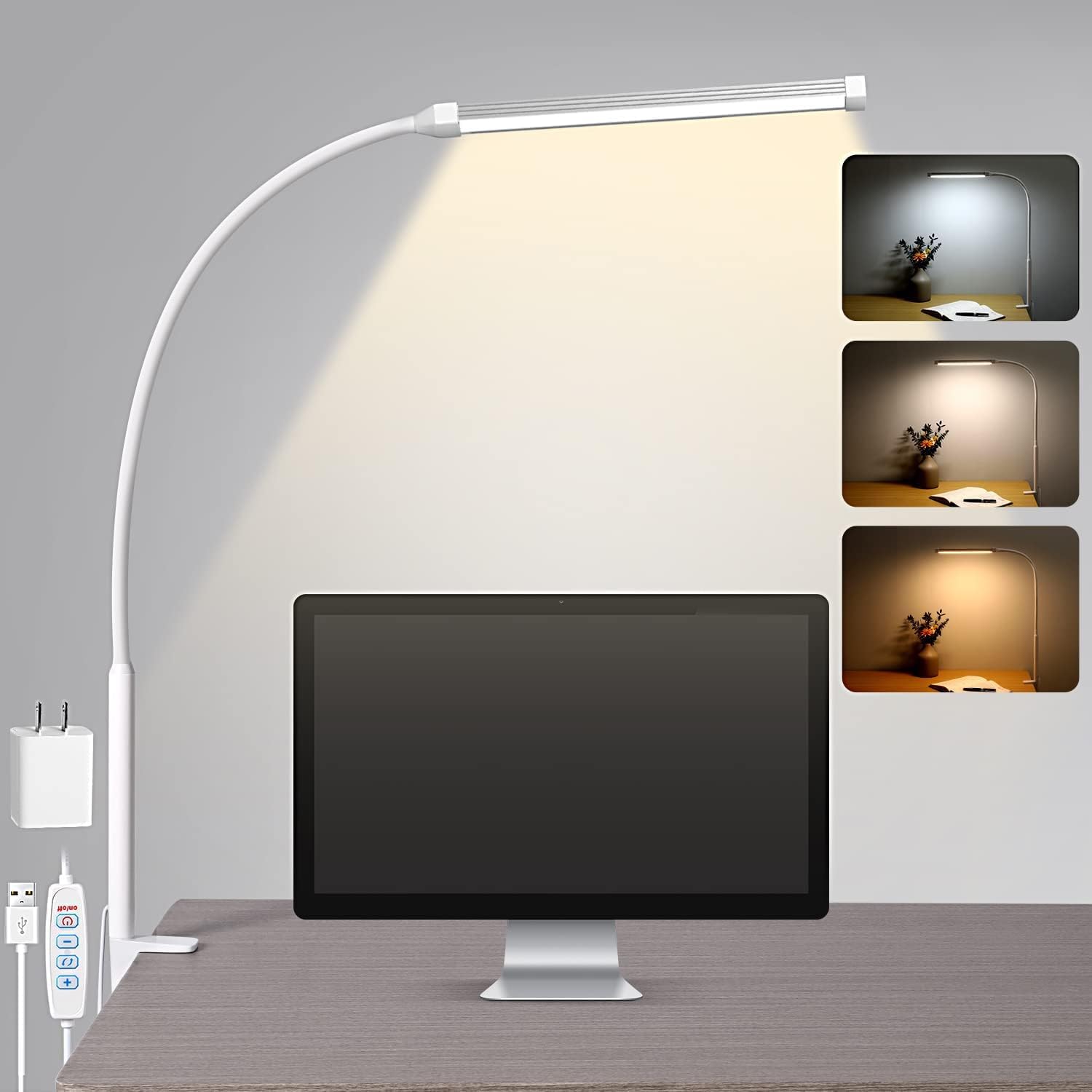 Voncerus LED Desk Lamp with Clamp, Clip on Lights for Home Office, White