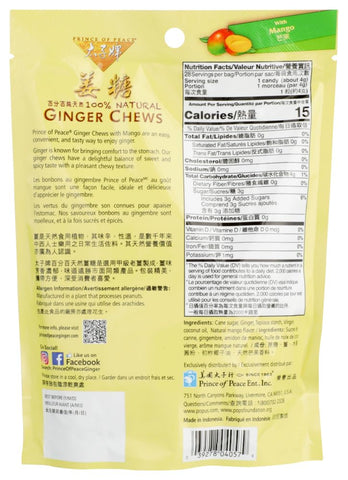Prince of Peace Ginger Chews With Mango, 4 oz. Chews - 5 Pack