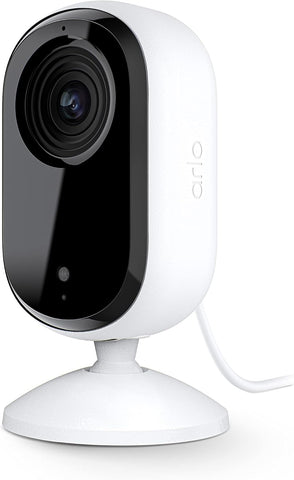 Arlo Essential Indoor Security Camera 2K (2nd Gen, 2023 Release) - Wired Plug-in Power, Person Recognition, Animal Detection, 1-Month Trial of Secure Plan, Automated Privacy Shield, 1 Cam, White