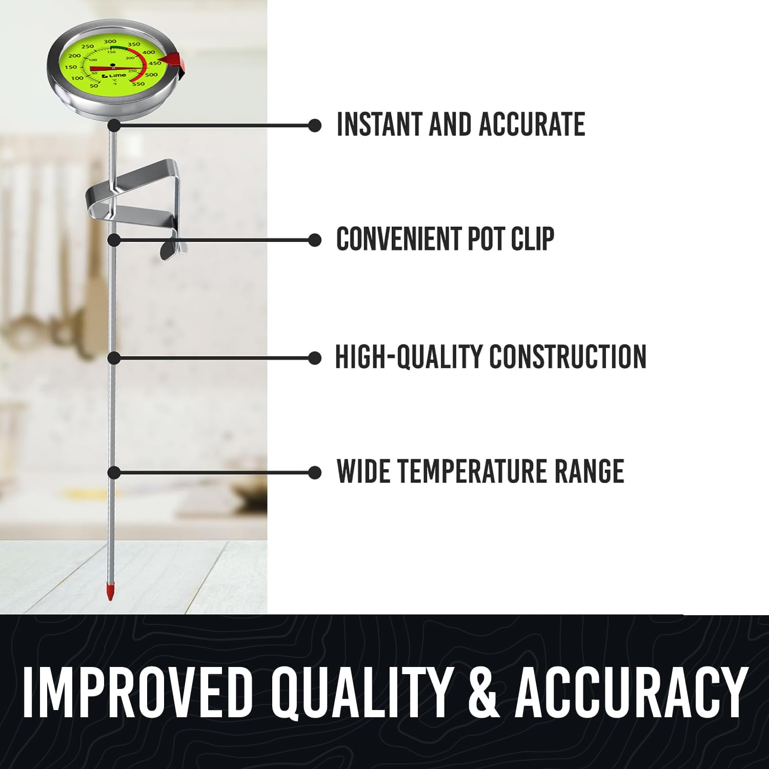 CRAFT911 Candy Thermometer with Pot Clip - Deep Fry Oil Thermometer for Frying and Candle Making (Lemon)