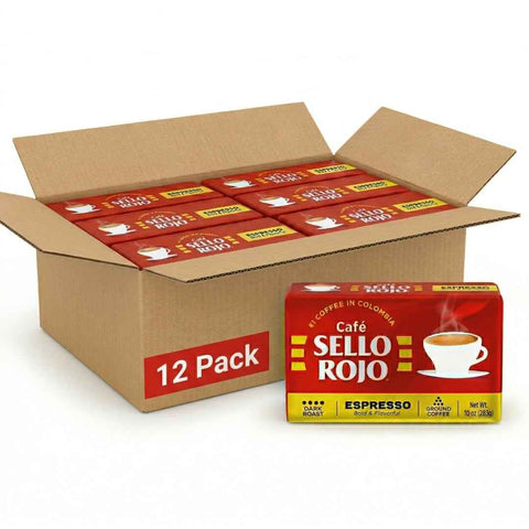 Sello Rojo Espresso Brick, Colombian Ground Coffee,10 oz (12 Pack) | Bold & Flavorful Colombian Ground Coffee