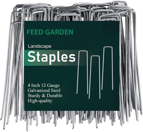 FEED GARDEN 4 Inch 200 Pack Hot-dip Galvanized Landscape Staples 11 Gauge Anti-Rust Garden Stakes Landscaping Fabric SOD Pins Yard Stakes for Weed Barrier Fabric