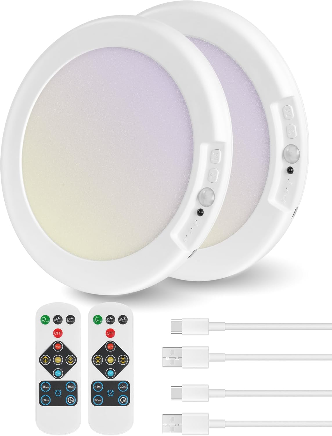 2 Pack Rechargeable Motion Sensor Ceiling Light with Remote, Wireless