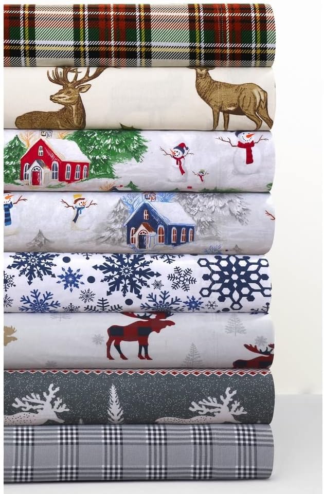 Tribeca Living King Deep Pocket Flannel Sheet Set, Snowflakes Multi