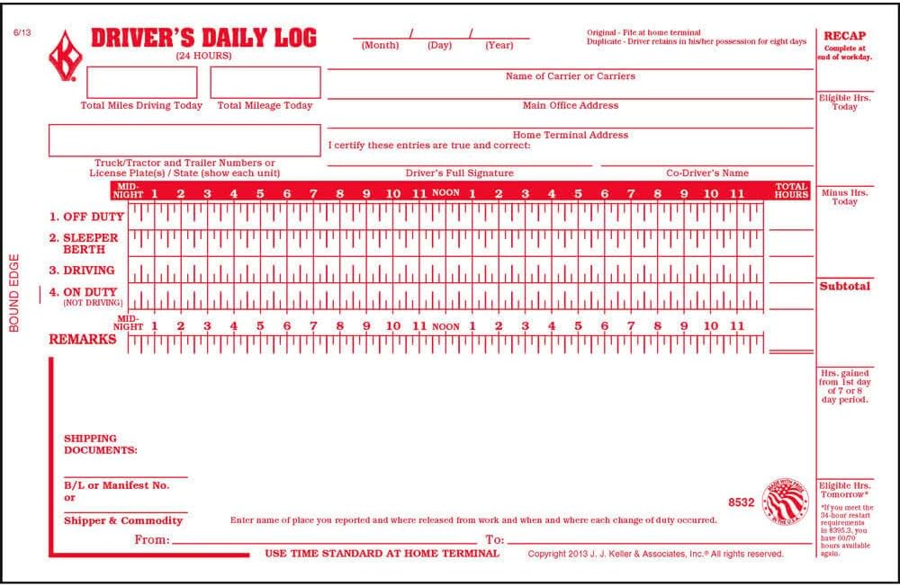 J. J. Keller Driver Daily Log Book with Carbon, 25 Pack