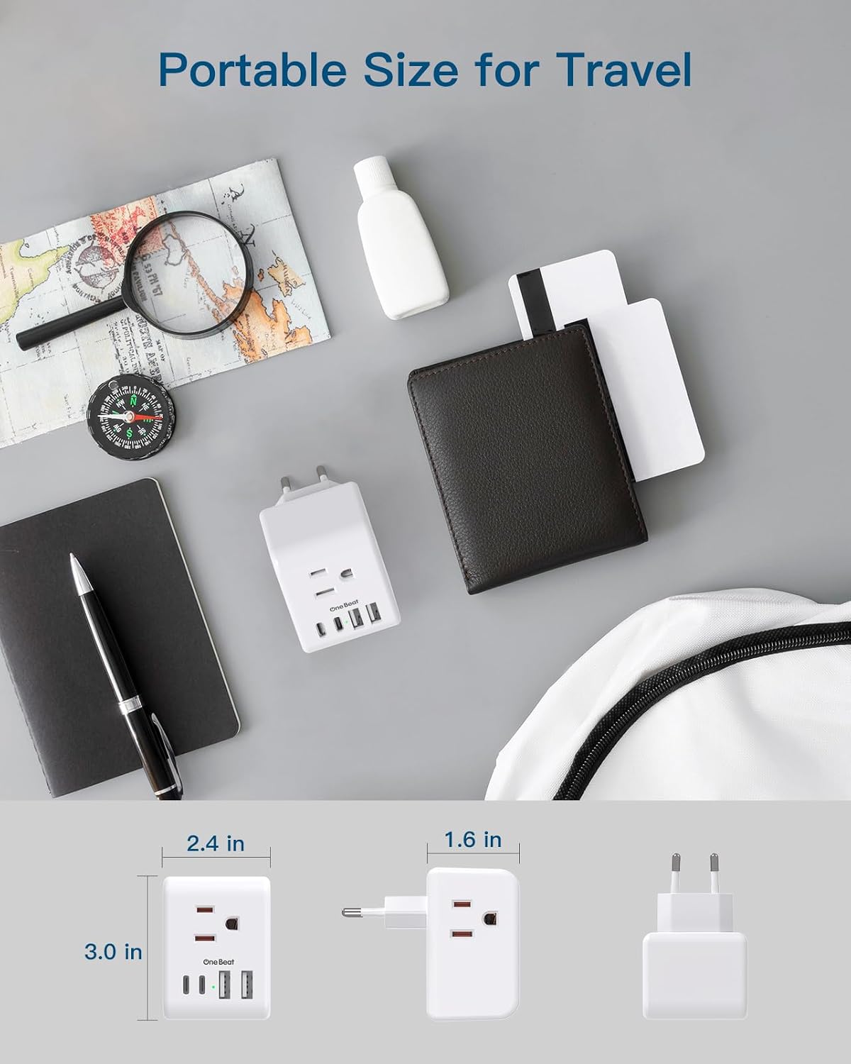 European Travel Plug Adapter with 3 Outlets 4 USB Charging Ports(2 USB C)