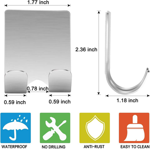 Deluxe Razor Holder for Shower-Hook Hanger Stand(4 Pack)Adhesive Stainless Steel Heavy Duty Utility Storage Hook,Shower Hook for Razor Bathroom Kitchen Organizer for Shaver Plug Robe Towel Loofah Coat
