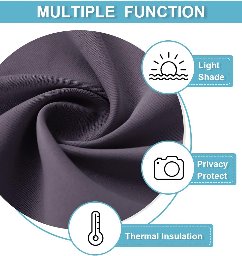 RYB HOME Short Greyish Purple Blackout Curtains for Small Bedroom Window