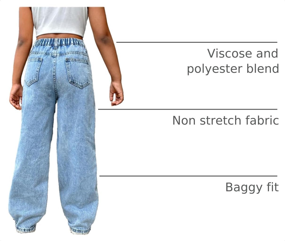 Floerns Girl's Distressed Jeans Baggy Wide Straight Leg Y2k Ripped Denim Pants