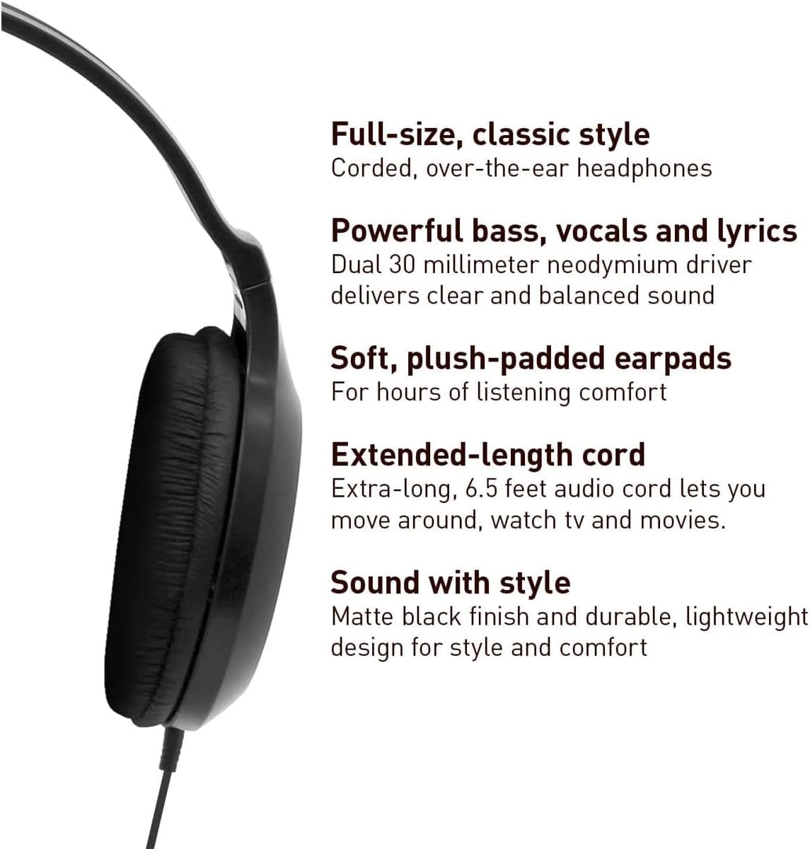Panasonic Headphones, Lightweight Over The Ear Wired Headphones with Clear, Sound and XBS for Extra Bass, Long Cord, 3.5mm Jack for Phones and Laptops – RP-HT161-K (Black)