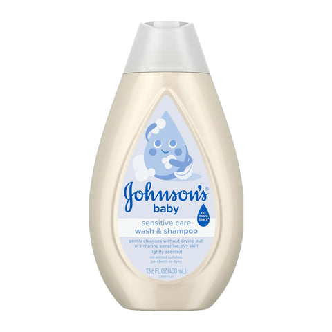 Johnson's Baby Sensitive Care Baby Wash & Shampoo, Light Scent, 13.6 fl oz