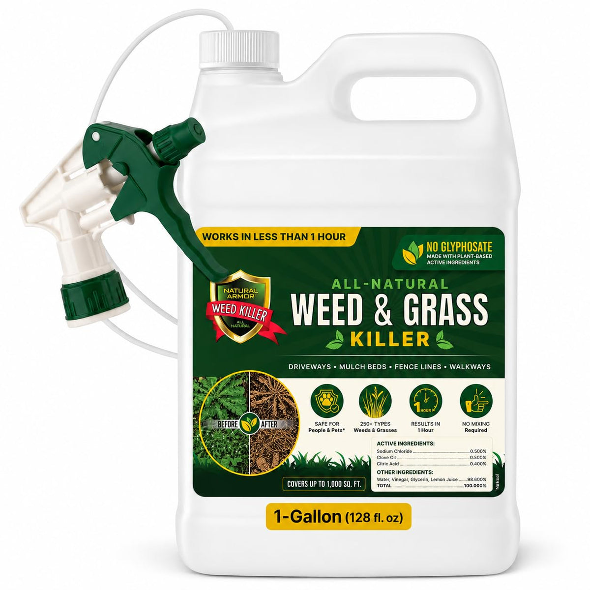 Natural Armor Weed & Grass Killer - 1 Gallon (128 oz) w/Sprayer (128 OZ. Gallon)
