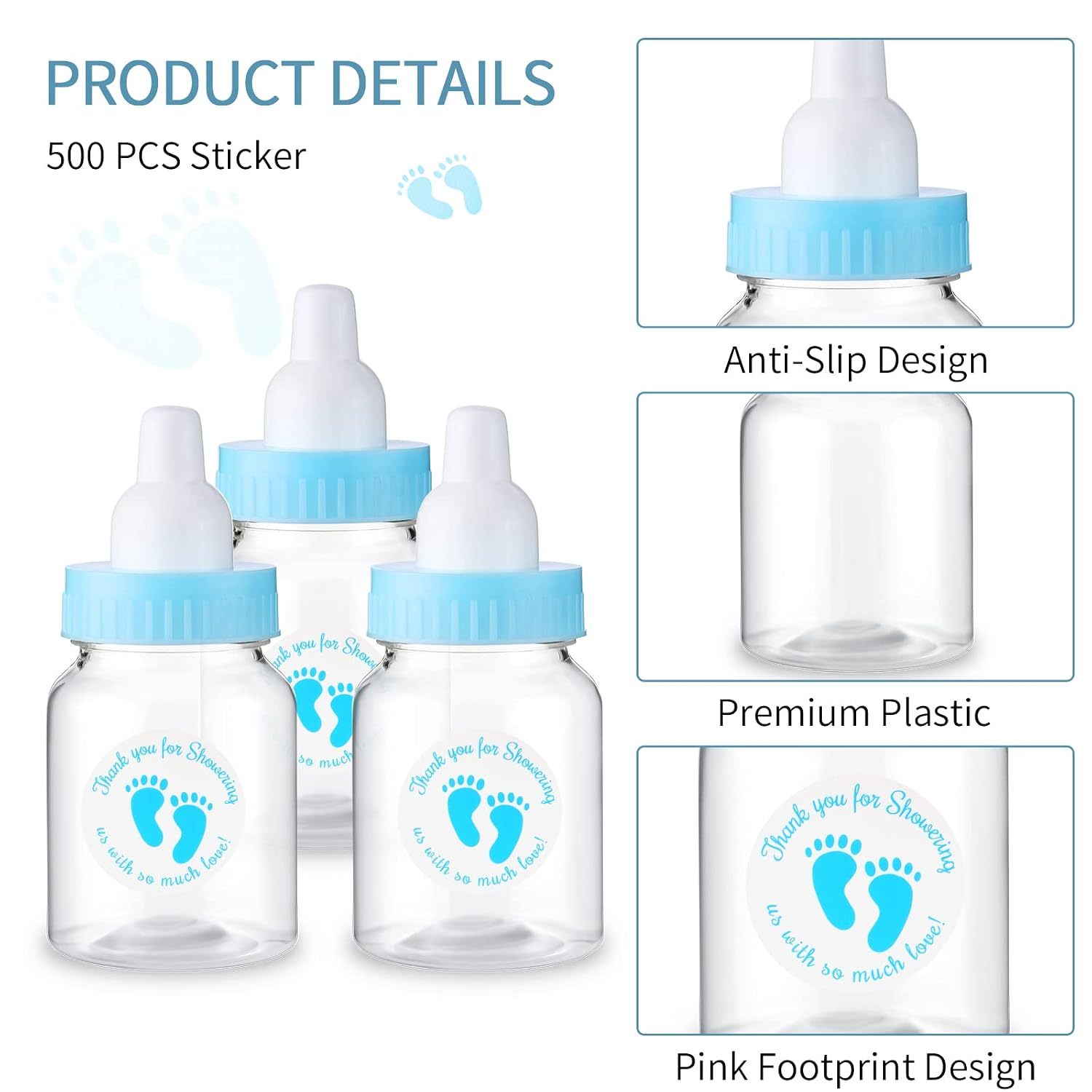Tondiamo 48 Pcs Blue Baby Shower Mini Bottle Favors with Sticker