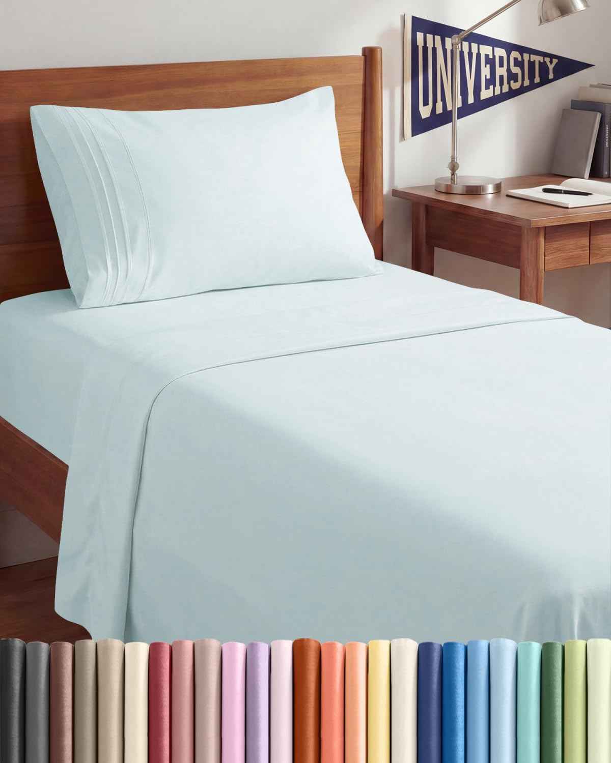 Twin XL 3 Piece Sheet Set - College Dorm Room Essentials - Ice Blue