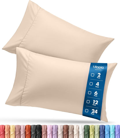 Pillow Cases Standard Size Set of 2, Ultra Soft Comfy Pillow Covers, Beige
