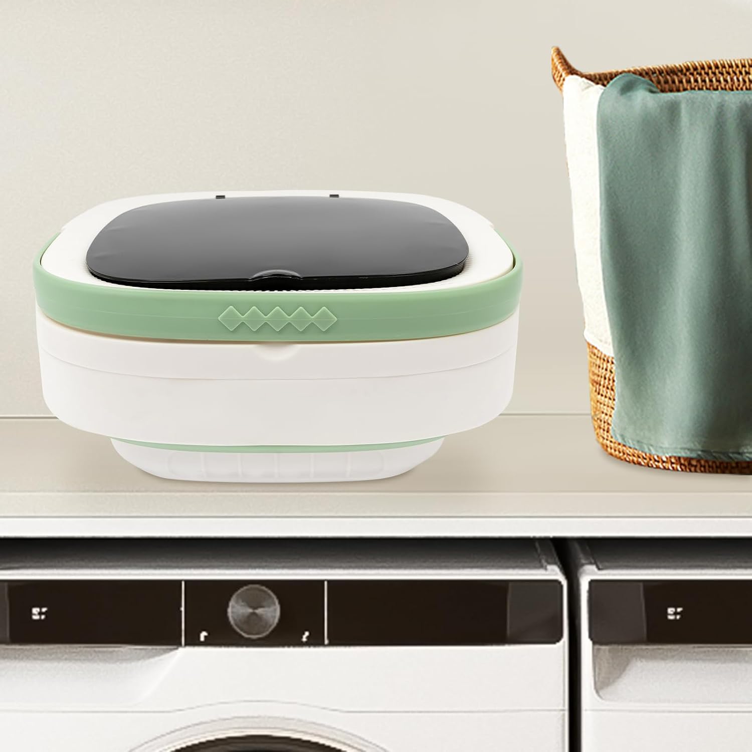 Portable Washing Machine,12L Upgraded With Spin Basket,Foldable Mini Washing Machine with 3 Modes Cleaning Small Washer for Baby Clothes, Underwear or Small Items, Apartment, Dorm,RV (Green)