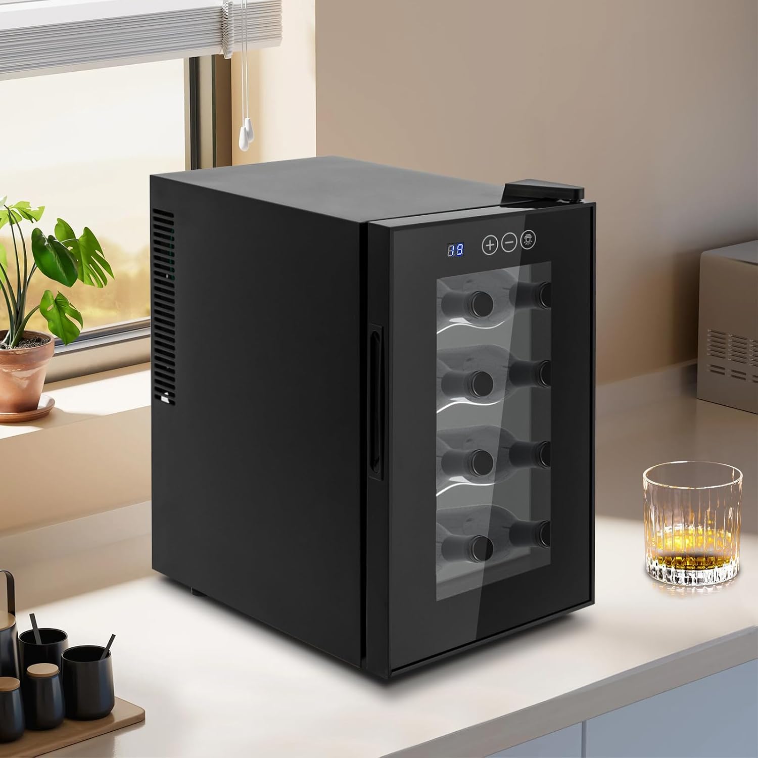 8 Bottle Wine Fridge, Small Wine Fridge Freestanding with Digital Temperature Control, Countertop Wine Cooler Refrigerator for Red, White and Sparkling Wine Storage