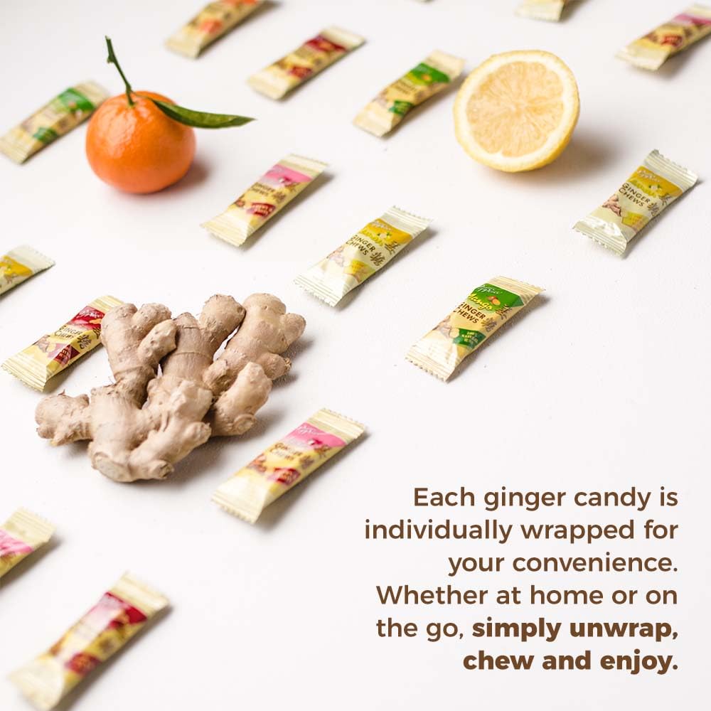 Prince of Peace Ginger Chews Assrted Flavors, 8 oz - Lemon, Lychee, Blood Orange, Mango – Candied Ginger – Candy Pack – Ginger Chews Candy – Natural Candy