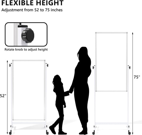 Large Rolling Whiteboard on Wheels, 48" x 24" Height Adjustable Mobile White Board with Stand, 4' x 2' Portable Standing Magnetic Dry Erase Board Easel for Home Office Classroom School, Silver