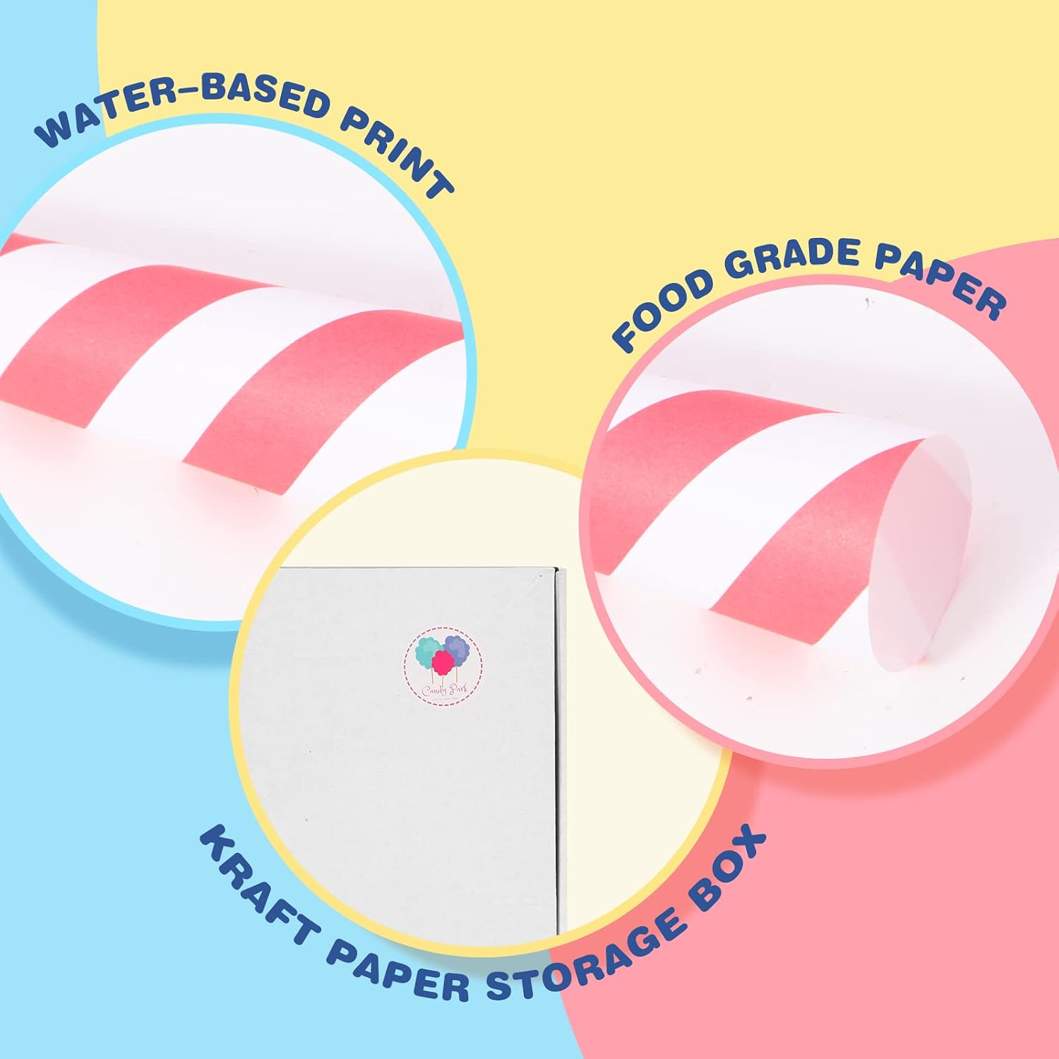 Cotton Candy Cones 50 Pack Red Stripes - Candy Park Multicolor Paper Cones, For Cotton Candy Machines & Candy Floss Sugar, Party Supplies for Birthday, Easter, Celebrartions & Consession Stand