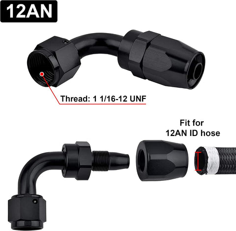 EVIL ENERGY 12AN Hose End Fitting 90 Degree Swivel for CPE Braided Hose Black 2PCS