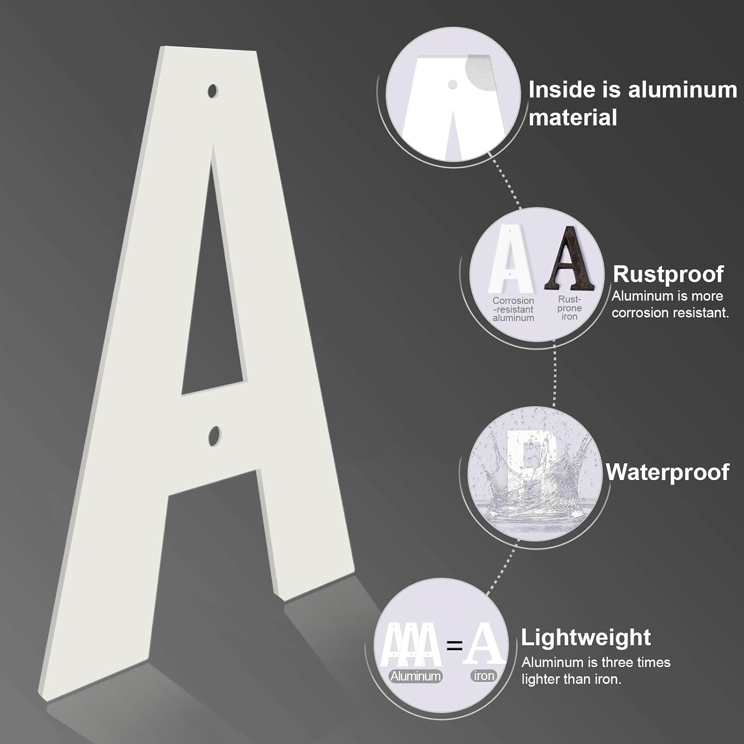 4" Aluminum House Letters, White Metal Address Door Letters, Metal House Address Letter for Outside, Modern Apartment Street Mailbox Letter (K)