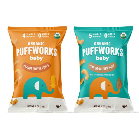 Puffworks Organic Baby Peanut & Almond Puffs Variety Pack, 0.5 oz, 12 Pack